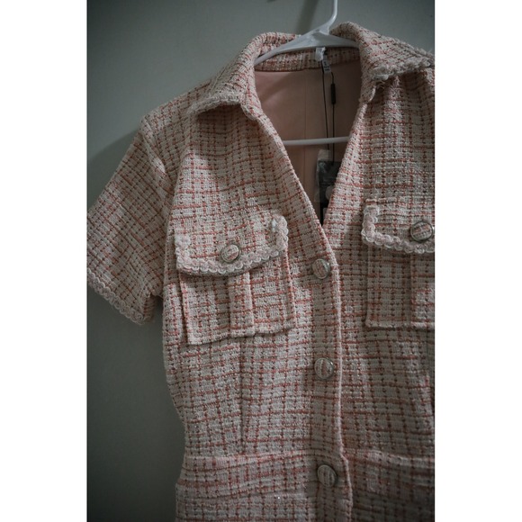 Fashion Nova‎ Stay Sweet Romper Pink Tweed Short Sleeve Mini Jumpsuit Size S - Picture 2 of 6